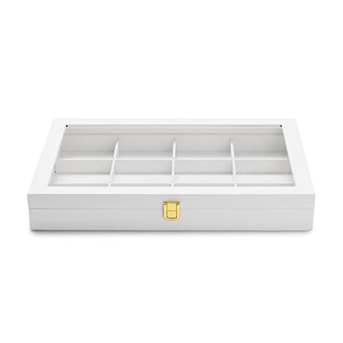 Oirlv White 12 Gird Jewelry Organizer Tray with Acrylic Lid Premium Leather Jewelry Box with Transparent Lid Bracelet Bangle Watch Display Case - color: White, size: 12 Grid