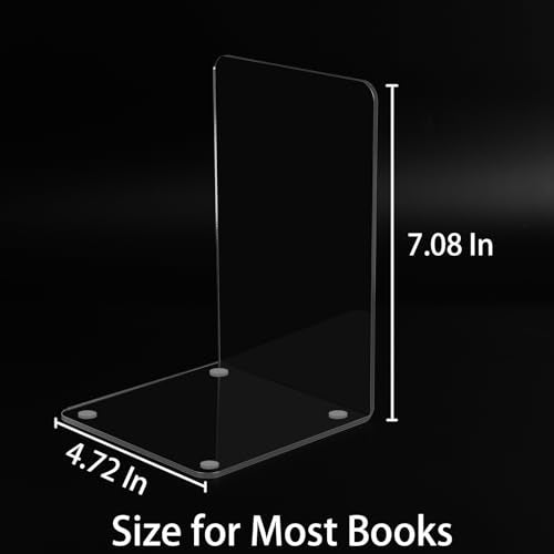 Adwikoso Clear Acrylic Book Ends, 6 Pcs Bookends for Shelves, Non-Slip Book Holder Stand, Decorative Book Stoppers for Heavy Duty Books Office Desktop Organizer