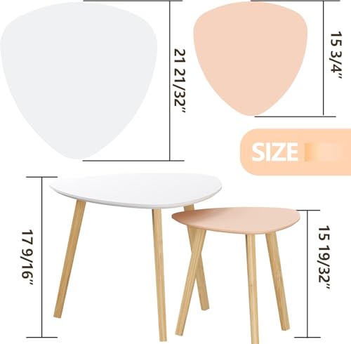 BAMEOS Bamboo Nesting Triangle End Table,Set of 2 SideTable Modern Minimalist Coffee Table for Living Room (White & Pink) - color: White & Pink
