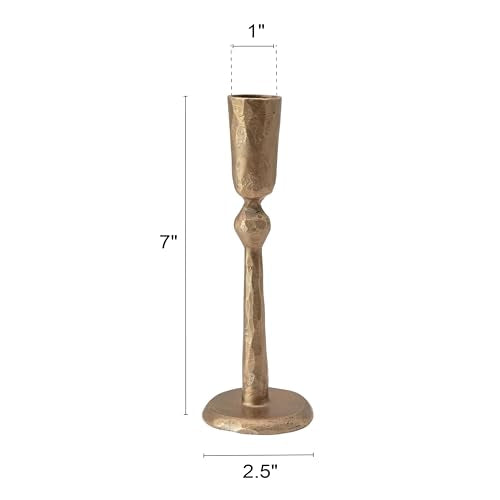 Creative Co-Op Hand-Forged Metal Taper, Antique Brass Finish Candle Holder - size: 2-1/2" Round x 7"H