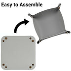 Decorative Foldable Valet Tray Artificial Leather Catchall Holder Small Desk Table Organizer Tray for Jewelry, Keys, Watches, Coins (Light Gray)