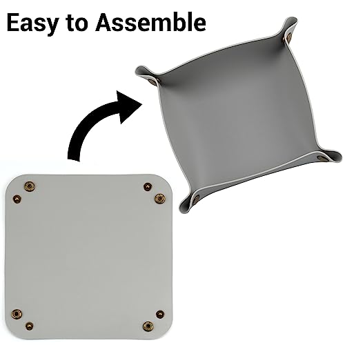 Decorative Foldable Valet Tray Artificial Leather Catchall Holder Small Desk Table Organizer Tray for Jewelry, Keys, Watches, Coins (Light Gray)