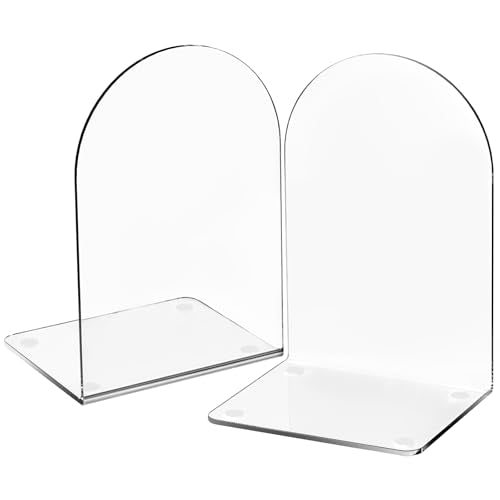 Lulonpon 2 Pieces Book Ends, Bookend, Books Ends for Shelves, Books Ends for Heavy Books, Clear Bookends, Acrylic Bookends for School, Library,Desktop Organizer and Book Shelves - color: Clear