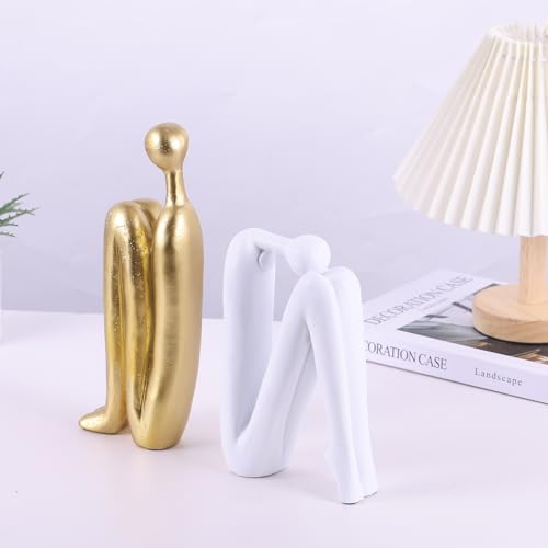 Modern Decorative Bookends,Gold and White Book Ends for Heavy Books, Thinker Statue Decor,Book Holders for Book Shelves,Unique Office Desk Decorations, Modern Bookshelf Decoration - color: White and Gold