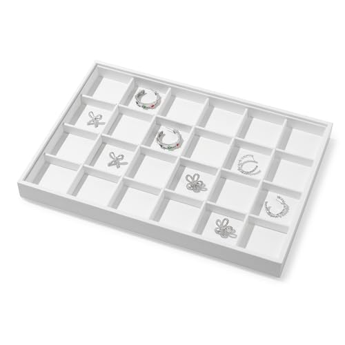 Oirlv Premium White Leather Stackable Jewelry Tray 24 Grid Jewelry Drawer Organizer Trays Rings Earrings Storage - color: White, size: 24 Grid Tray