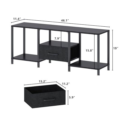 JARHETUN TV Stand with LED Lights, Entertainment Center with Open Shelves and Fabric Drawer, Media Console for 55 Inch TV, Television Stands for Living Room, Bedroom, Black - color: Black With Led Light, size: 46.1 Inches
