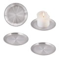GLOBLELAND 4 Pack Silver Gray Decorative Iron Plate Candle Holder Stainless Steel Round Candles Tray Holders Set Decorative Pillar Candle Holder Dish for Table Centerpiece