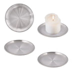 GLOBLELAND 4 Pack Silver Gray Decorative Iron Plate Candle Holder Stainless Steel Round Candles Tray Holders Set Decorative Pillar Candle Holder Dish for Table Centerpiece