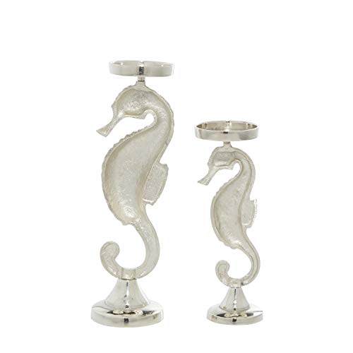 Deco 79 Aluminum Metal Decorative Candle Holder Candle Stand, Set of 2 Candlestick Holder 18", 14"H, Silver
