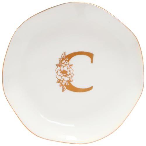 Ceramic Jewelry Tray Initial Ring Dish Personalized C-Monogrammed Engagement Wedding Gifts,Decorative Jewelry Holder for Friends,Sister,Birthday Mother's Day Christmas for Women,Ceramic White - style: C