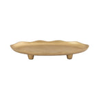 Kate and Laurel Alessia Modern Decorative Scalloped Oval Footed Metal Tray; 14 x 8; Gold; Transitional Food-Safe Cast Aluminum Pedestal Tray with Rough Texture and Deckled Edge - color: Gold