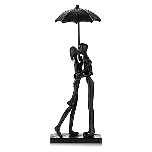 Sziqiqi Iron 6th Sculpture for Wife - Black Metal Couple Statue Kissing Under Umbrella Man Woman Sculpture Figurines for Shelf Mantel Fireplace Entry Bookshelf Television Room - style: Umbrella