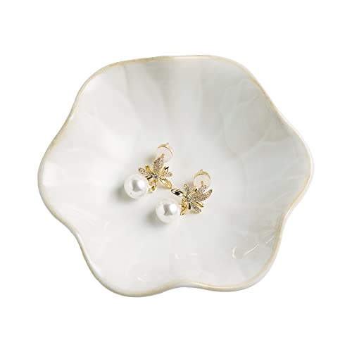 Jewelry Dish Tray, Ring Dish, Ceramic Trinket Tray, Key Bowl, Decorative Plate, for Friends Sisters Daughter Mother (Milky White) - color: Milky White