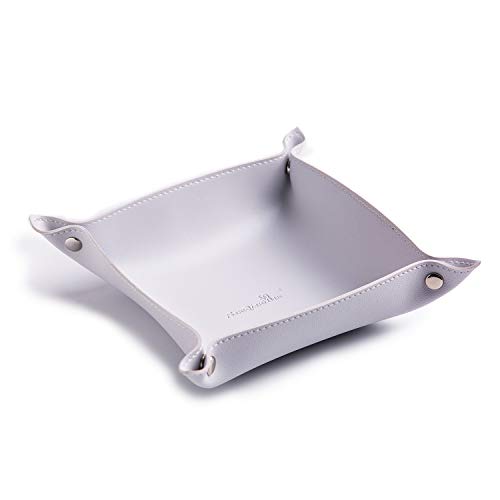 SANQIANWAN Leather Jewelry Valet Tray for Women and Man, Entryway Table Bedside Nightstand Desk Portable Small Catchall Travel Dish Plate for Key,Wallet,Watch,Coin(Grey White-B) - color: Grey White-b, size: 8×8