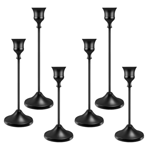 Candlestick Holders 6 PCS Metal Taper Candle Holders, KSWING Black Candle Stick Holders Set, Perfect for Table Centerpiece Mantel Party Wedding Christmas Home Decor, Set of 6 - color: Black, size: tall - 6pc
