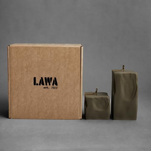 LAWA Raw Block Set of 2 Candle - Beautiful Handmade Pillar Scented Soy Wax Elegant Aesthetic Candle Housewarming Gift Home Room Shelf Decor Idea (Earthy Green, Set of 2) - color: Earthy Green, size: Set Of 2