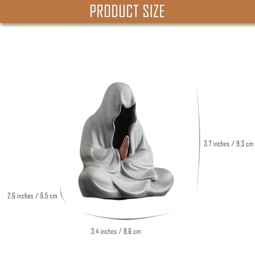Tea Pet Buddha Statue - 3.7 Inch Faceless Clay Feng Shui Decor, Gongfu Tea Set Companion, Home Office Meditation Desk Ornament (Gray) - color: Gray