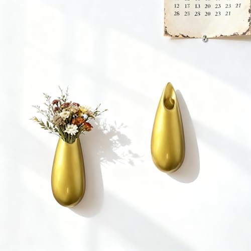 Sculptural Wall Ceramic Vase — 2 Pack Gold Hanging Sconce Vase | Turn Flowers into Art — Decorative Ceramic Wall Sconce for Single Stem Displays - size: 2pcs-Small