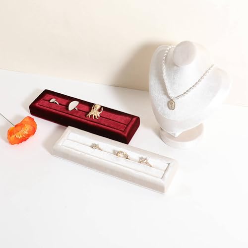 Velvet Ring Storage Organizer, Jewelry Display Holder with Slots for Show, Velvet Jewelry Ring Stand for Selling【Beige】 - color: Beige
