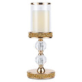 Pillar Candle Holder, 13 Inch Crystal Candlesticks for 3''X5'' Candles, Dining Coffee Table Decor, Wedding, Events, Parties - Glass and Gold Finish - size: 2 crystal balls