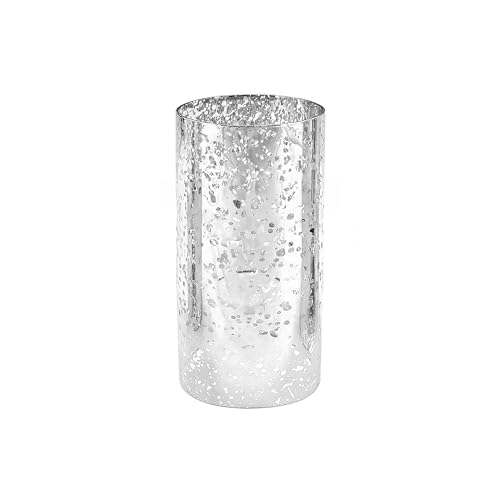 WGVI Hurricane Candle Holder Sleeve, W: 5", Ht: 8", Silver Speckled Glass Cylinder Open Both Ends, Chimney Tube Shade, 1 Piece - size: 5x8"H
