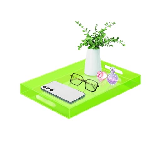 SetGame Acrylic Serving Tray with Handles, Bathroom Desktop Decorative Storage Arylic Trays, Simple Vanity Tray Food Tea Fruit Dinner Snack Tray for Bar Kitchen Party - color: Green