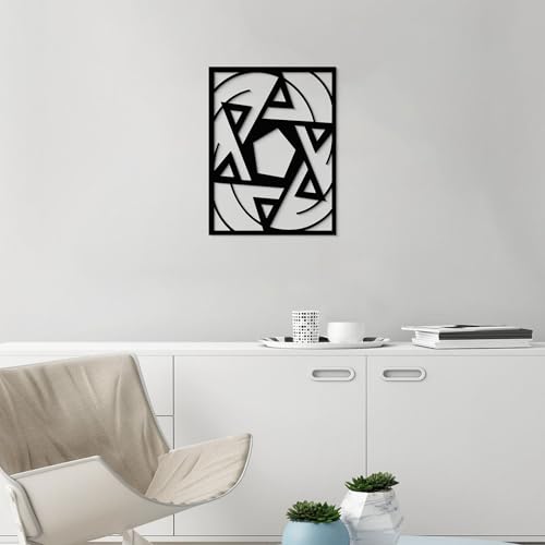 GlintHome Black Metal Wall Art - Minimalist 3D Textured Abstract Six-pointed Star Sculptures Wall Art for Office Living Room Garden Bedroom Bathroom Home Decor - color: Black-011, size: Small