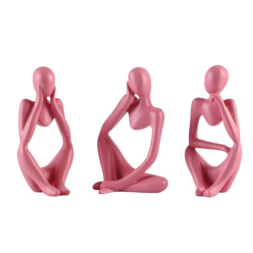 BrownLove 3pcs Pink Human Body Abstract Art Decoration, Modern Art Resin Statue Room Office Shelf Bookcase Decoration - color: Pink