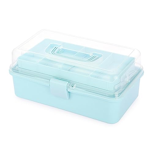 BTSKY 3-Layer Plastic Dividing Storage Box Craft Organizer and Storage with Adjustable Spacers Portable Handled Art Supply Organizer Multipurpose Home Utility Box for Medicine, Sewing(Blue) - color: Blue