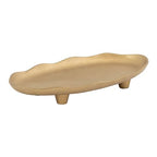 Kate and Laurel Alessia Modern Decorative Scalloped Oval Footed Metal Tray; 14 x 8; Gold; Transitional Food-Safe Cast Aluminum Pedestal Tray with Rough Texture and Deckled Edge - color: Gold