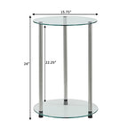 Convenience Concepts Designs2Go Classic Glass 2 Tier Round End Table 15.75" - Modern Side Table for Living Room, Tempered Glass Table with Storage Shelves for Bathroom, Bedroom, Office, Glass/Chrome