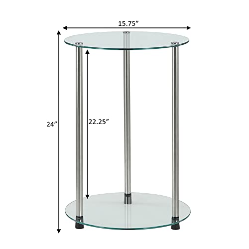 Convenience Concepts Designs2Go Classic Glass 2 Tier Round End Table 15.75" - Modern Side Table for Living Room, Tempered Glass Table with Storage Shelves for Bathroom, Bedroom, Office, Glass/Chrome - color: Glass/Chrome