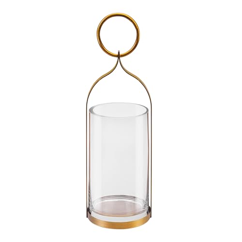 4" Wide Handmade Sturdy Glass Cylinder Jar with Metal Stand in Antique Brass, Display Glass Container for Candles and Plants, Hurricane Lantern, Candle Holder, Industrial, Farmhouse, Outdoor - size: 4"x11"