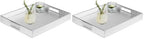 HofferRuffer Rectangle Serving Tray with Hole Handles for Coffee Table, Breakfast, Tea, Food, Butler - Countertop, Kitchen, Vanity Serve Tray, 16.2 x 12.2 x 2 inches, Faux Leather (Silver) (Pack of 2) - color: Silver, size: 16.2" x 12.2" x 2" (Pack of 2)
