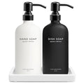 Vine Creations Glass Soap Dispenser Set, Kitchen Soap Dispenser Set with Ceramic Tray, 16 oz Dish Soap and Hand Soap Dispensers with Stainless Steel Pump Decor (White and Black Bottles/Matte Black) - color: Black and White Bottle / Matte Black Pump
