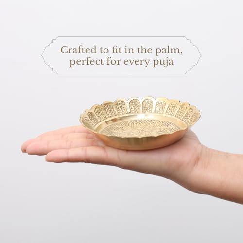 Shubhkart Solid Brass Decorative Nakshi Plate Set for Puja, Decoration & Diwali Gifting (Large 11 cm, Pack of 3, Solid Brass) - size: Large (Pack of 3)