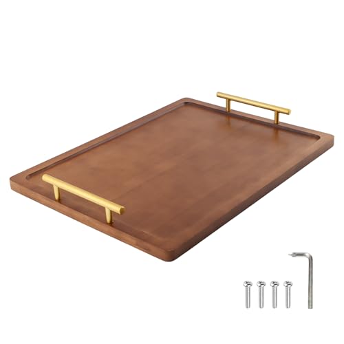 Bamboo Serving Tray with Metal Handles(15.75x11.81inch) | Home Decorative Rectangle Ottoman Platter Bathroom Vanity Tray for All Occasions, Including Installation Tools