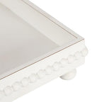 Kate and Laurel Strahm Rectangle Wooden Beaded Display Tray, 10 x 24, White, Lightly Distressed Wood Decorative Footed Tray for Use as Useful Ottoman Tray or Kitchen Serving Tray