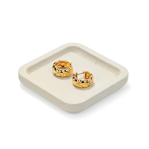 Microfiber Jewelry Trays Stackable Ring Earring Bracelet Necklace Bangle Watch Display Tray Drawer Organizer 3.93 * 3.93 * 0.59inch (White - color: Beige, size: 10*10cm Tray