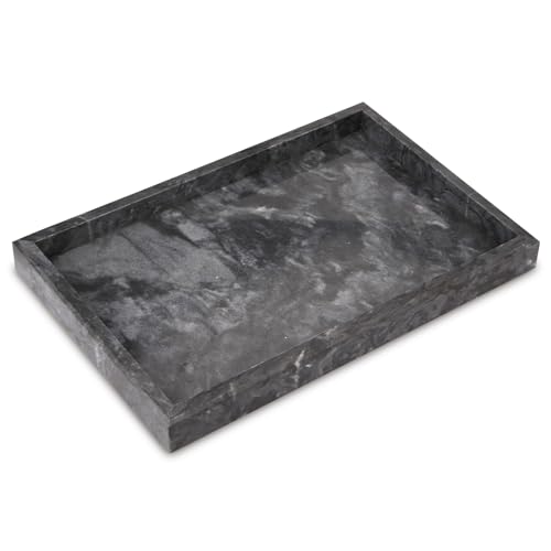 Marble Bathroom Vanity Tray, Natural Luxury Vanity Home Kitchen Bathroom Table Tray, Stone Decorative Countertop Dresser Trays for Key Coffee Perfume Jewelry Makeup (Black, 12"x 8" x1.2") - color: Black, size: 12" x 8" x 1.2"