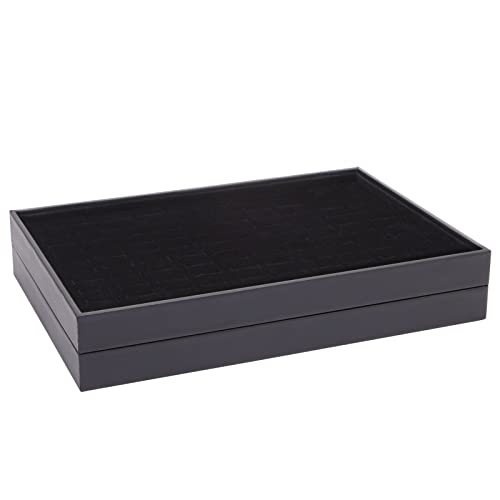 Juvale Ring Display Tray - Velvet Protection & Jewelry Display - Removable Pad & Earring Storage - Stackable Jewelry Trays & Glasses Holder for Nightstand - Pack of 2, 13.8 x 9.5 x 1.3 in, Black