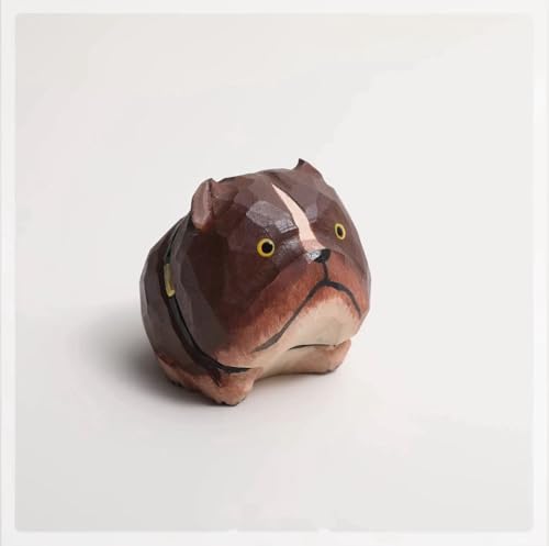 Hand Carved Wooden Brown Pit Bull Statue – Small American Bulldog Figurine, Collectible Wood Dog Sculpture, Unique Gift for Bulldog Lovers, Rustic Home & Office Desk Decor - color: Brown Pitbull