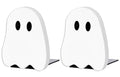 JarThenaAMCS 2Pcs Halloween Wood Bookends White Ghost Shape Wooden Book Stands Cute Ghost Non Skid Book Stoppers for Heavy Books Home School Office Library