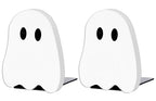 JarThenaAMCS 2Pcs Halloween Wood Bookends White Ghost Shape Wooden Book Stands Cute Ghost Non Skid Book Stoppers for Heavy Books Home School Office Library