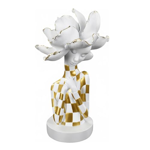 Lescafita White and Gold African Woman Sculpture – Elegant Resin Figurine with Floral Headpiece, Modern African Art Statue for Home Decor, Cultural Figurine Gift for Women - color: 104-white
