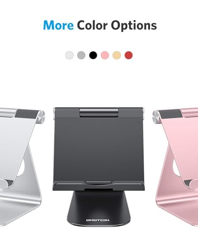 OMOTON Tablet Stand Holder Adjustable, T1 Desktop Aluminum Tablet Dock Cradle Compatible with iPad Air/Mini/Pro 11/12.9, iPad 10.2/9.7, Samsung Tab and More, Black - color: Black