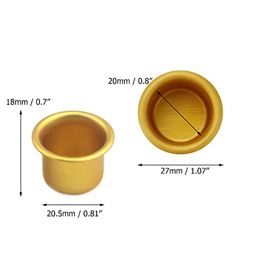 Coshar 30Pcs Candle Holders 3/4" Candlestick Holders Cups Candle Drip Protectors Empty Case for 3/4" Dia. Candle Making, 27x18mm, Copper Gold Color - size: 27x18mm(Gold)