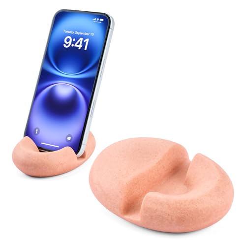 Artificial Stone Cell Phone Stand for Desk Handcraft Pebble Shape Minimalist Decor for Desk Kitchen Counter Office Easy of Use Sturdy and Stable(Orange Granite Rock Style) - style: orange granite stone