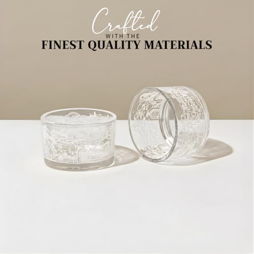 SURI Jerusalem Design Glass Shabbat Tea Light Candle Holder Set of 2 – Modern Judaica Home Décor - color: Silver (Jerusalem), size: Short