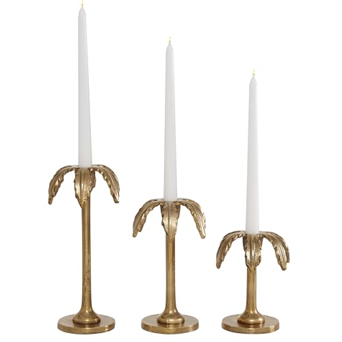 Deco 79 Aluminum Metal Decorative Candle Holder Palm Tree Candle Stand, Set of 3 Candlestick Holder 6", 8", 10"H, Gold - color: Gold, size: 6", 8", 10"H